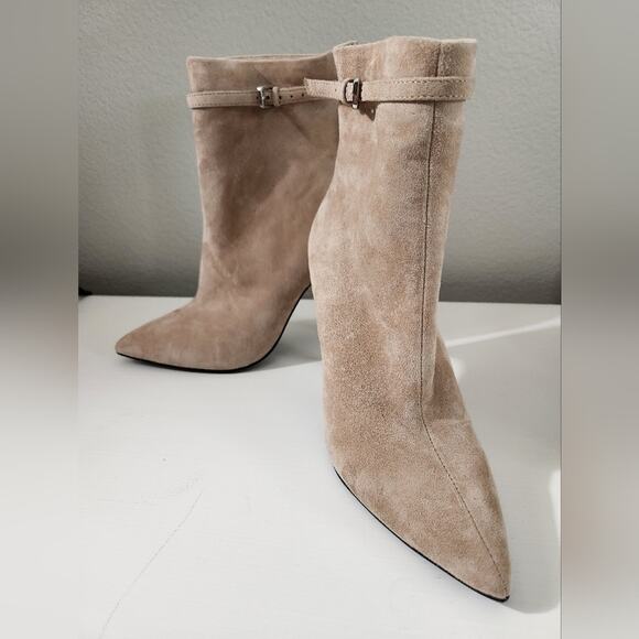 Reiss Ashton Pointed Toe Stiletto Heel Suede Ankle Booties Boots Biscuit Beige 5 - Picture 4 of 11